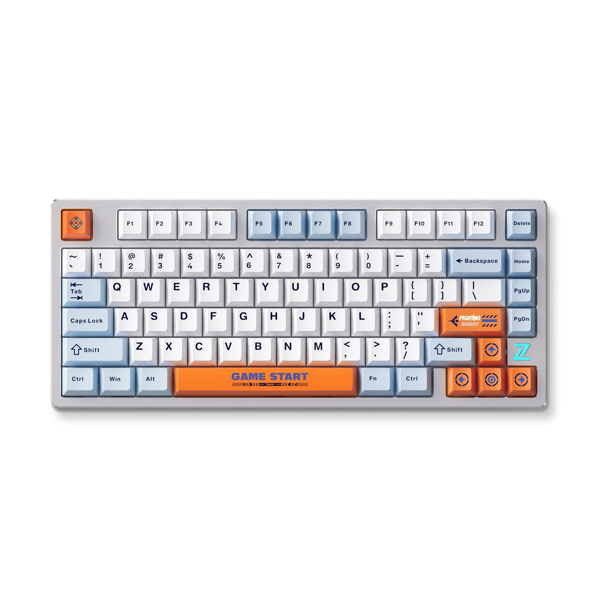 Mchose z75s orange blue snow tiger metal topcover trådløst mekanisk rgb tastatur (grå, us layout (qwerty), ttc snow tiger, 75%, rgb, hot swap, double-shot pbt, trådløs | bluetooth | usb-c)