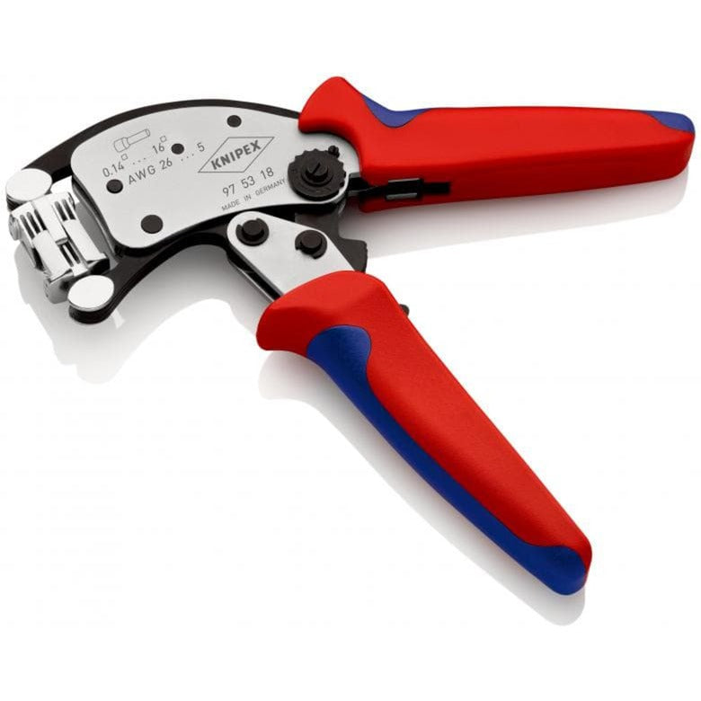 Knipex twistor 16 selvjusterende crimptang til rørringe (rød blå, med roterende crimpehoved)