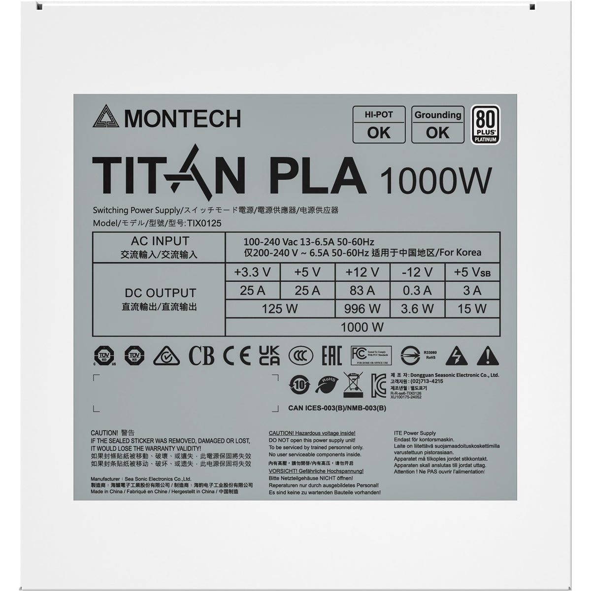 Montech titan pla modulær 1000 watt strømforsyning (hvid, 2x pcie)