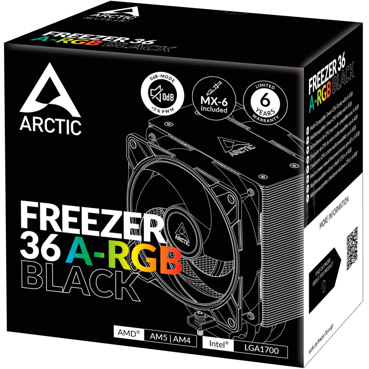 Arctic freezer 36 a-rgb cpu køler (sort, 4-benet pwm)