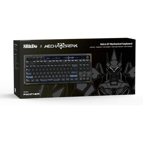 8bitdo retro 87 mekanisk tastatur - mecha break (sort, us layout (qwerty), kailh box jellyfish pro glaze, 80% (tkl), abs keycaps, hot-swap, bluetooth le 5.0, trådløs 2.4ghz, usb)