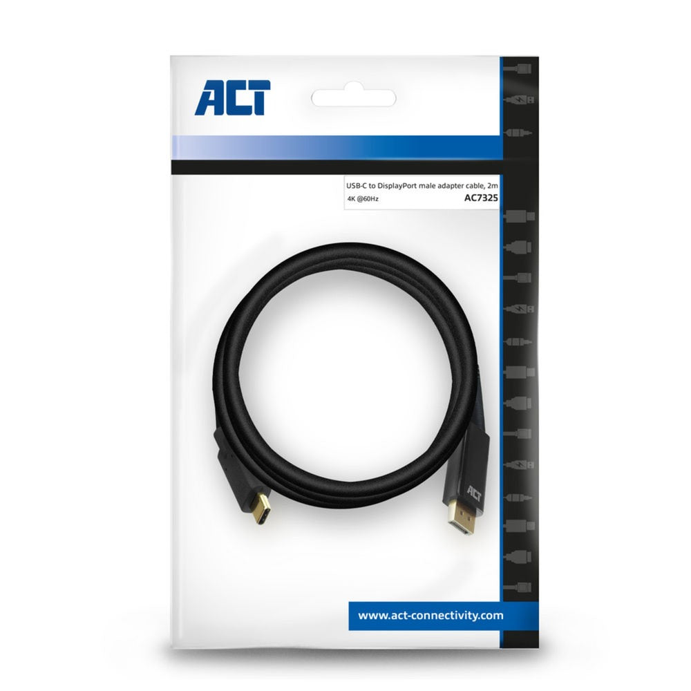 Akt-tilslutning USB-C til DisplayPort-kabel (sort, 2 meter, ac7325, 60hz 4k (2160p))