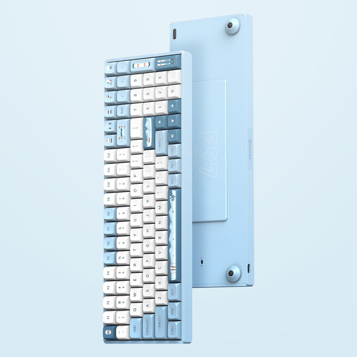 Iqunix F97 Wintertide Wireless Mechanical Keyboard (lyseblåt, amerikansk layout (QWERTY), Cherry MX Brown, 96%, RGB LED'er, hot-swappable, PBT, 2,4GHz | Bluetooth 5.1 | USB-C)