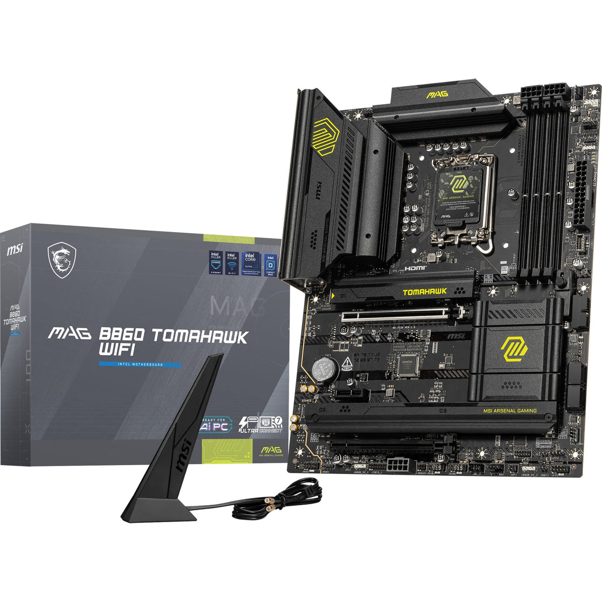 MSI Mag B860 Tomahawk WiFi Socket 1851 bundkort (RAID, 5GB-LAN, WiFi 7, BT, lyd, ATX)