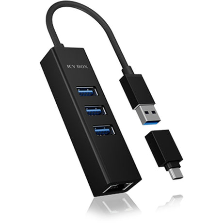 Icy box ib-hub1419-lan USB-hub (sort, 3x USB-A 3.2 (5 Gbit s), 1x LAN)
