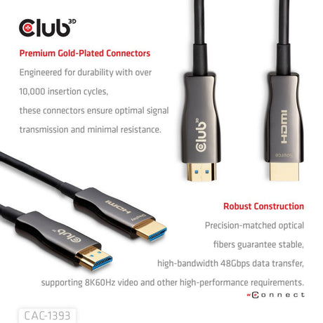 Club 3D HDMI Hybrid AOC-kabel 8K60Hz 4K120Hz 50m (sort)