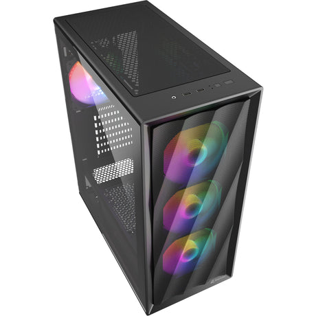 Sharkoon vk4 rainbow midi tårnhus (sort | 2x usb-a | rgb | hærdet glas)