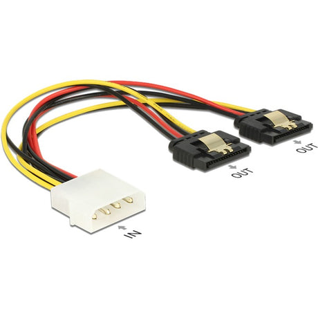 Delock power molex 4-benet han > 2 x sata 15-bens splitterkabel (sort rød, 0,2 meter)