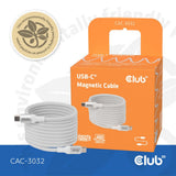 Club 3D USB-C magnetisk spole 240W PD3.1 hvidt kabel, 2 meter kabel (hvid)