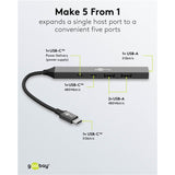 Goobay slim USB-hub med 5 porte, USB-C til USB-C USB-A, 5 Gbit s (lysegrå)