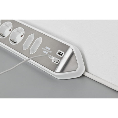 Brennerstuhl ®estilo hjørne tilslutningsboks med USB-opladningsfunktion 6-vejs 4x beskyttelsesstik 2x euro sølv hvid