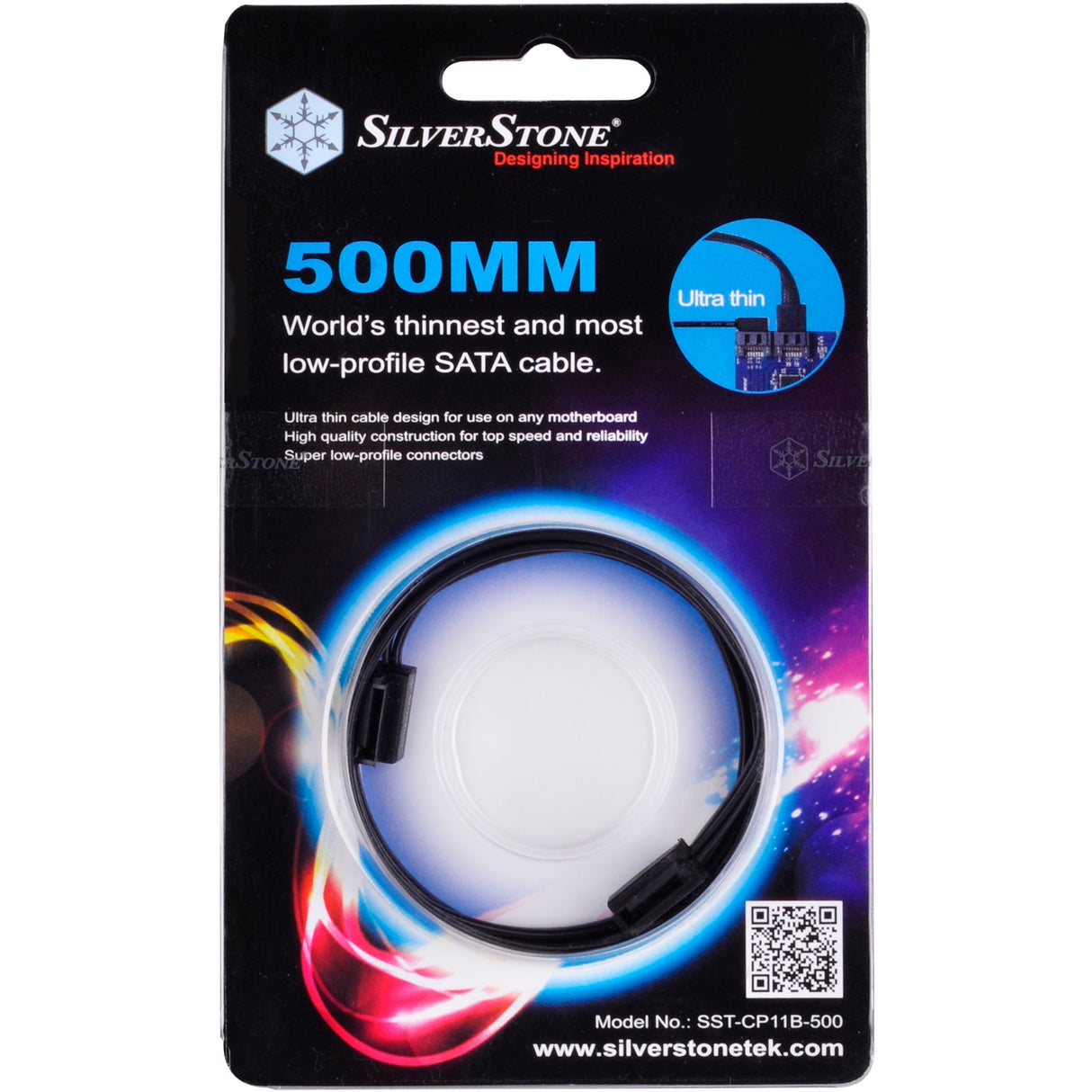 Silverstone sata iii kabel 50 cm (sort, 6gb s, lavprofilstik, cp11b-500)