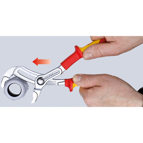 Knipex cobra vde højteknologisk vandpumpetang 87 26 250 Svensk vandpumpetang (rød gul, takkede gribeflader, gennembrudt hængsel)