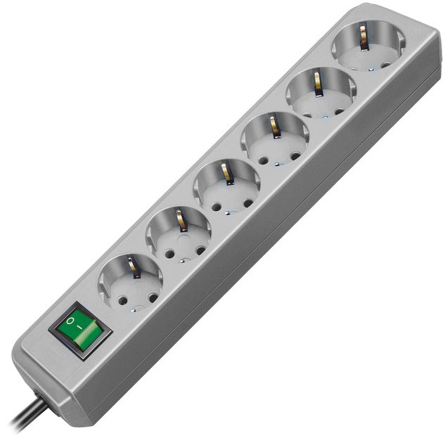 Brennerstuhl eco-line strømskinne 6-vejs (stikdåse med afbryder og 1,5 m kabel) sølvgrå