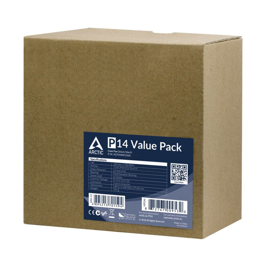 Arctic p14 værdipakke kuffertventilatorer (sort, 5 stykker, 140 x 140 x 27 mm)