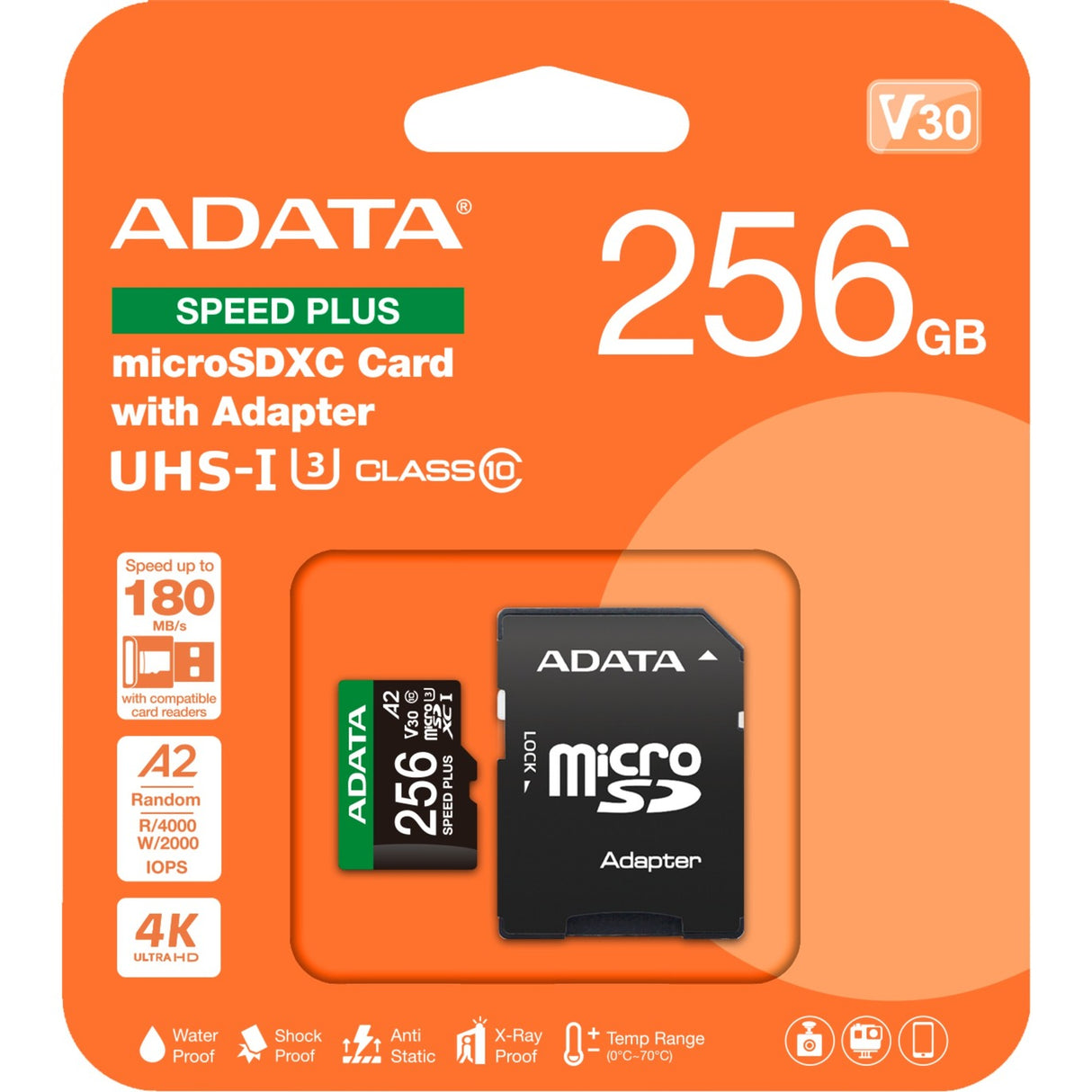 Adatahastighed plus microSDXC 256 GB hukommelseskort (uhs-i u3, klasse 10, v30, a2)