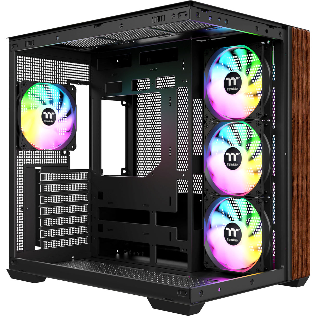 Thermaltake view 380 ws argb midi tårnhus (sort træfarve | 2x USB-A | 1x USB-C | RGB | hærdet glas)