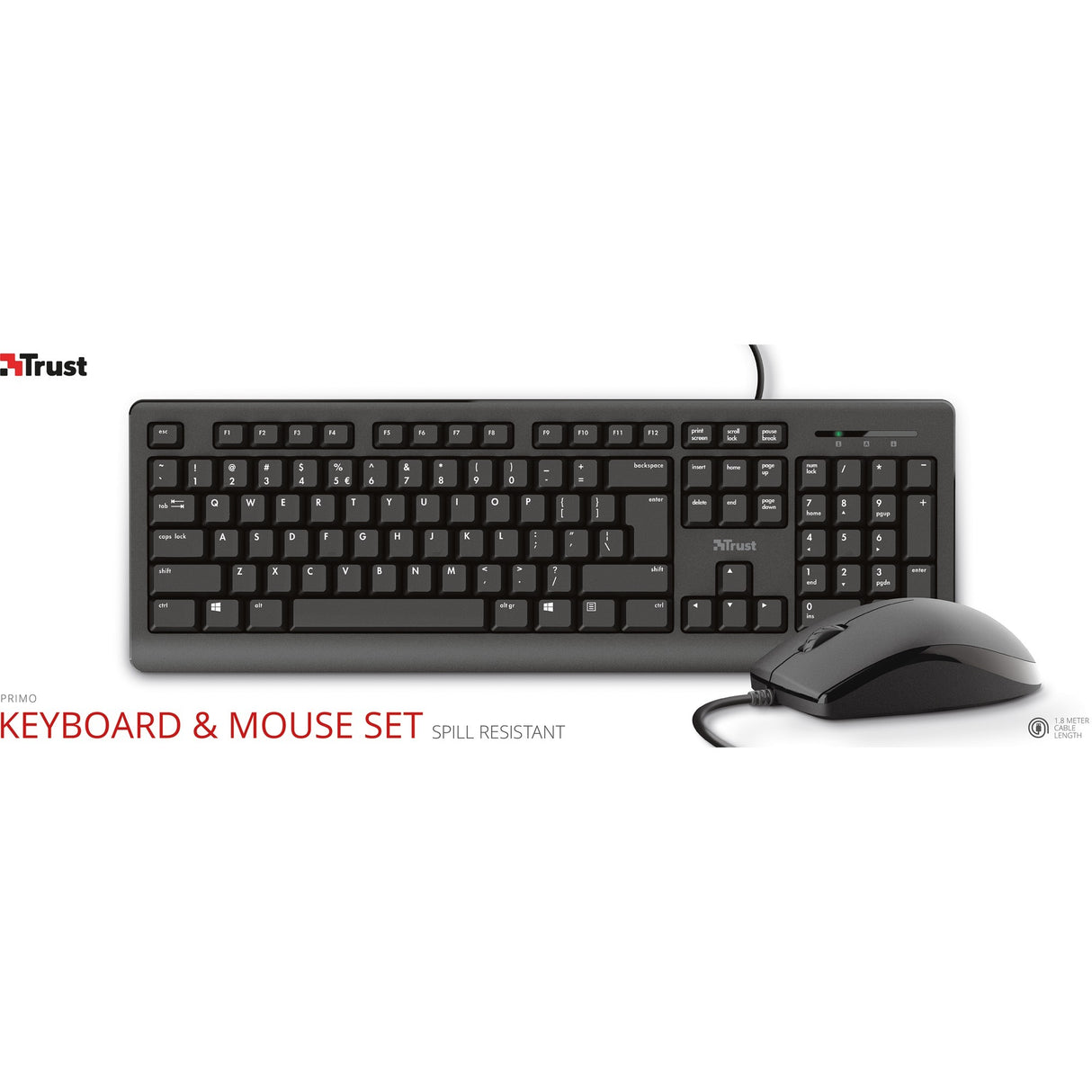 Trust primo tastatur mus sæt, desktop sæt (sort, amerikansk layout, membran)