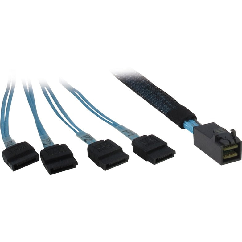 Inter-tech kabel sff 8643 > 4x sata (sort blå, 0,5 meter (delvist skærmet))
