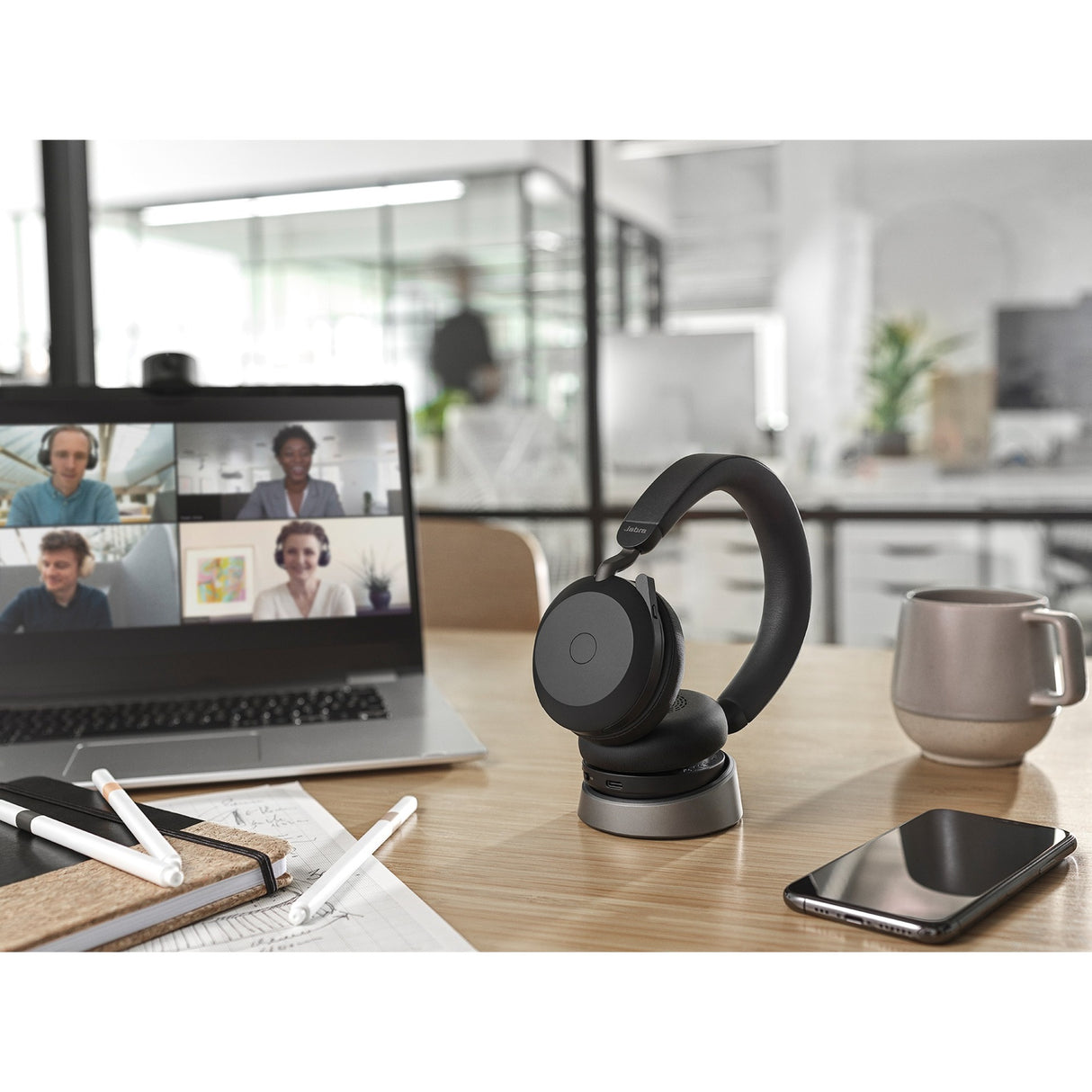 Jabra evolve2 75 on-ear headset (sort, link380c, microsoft teams)