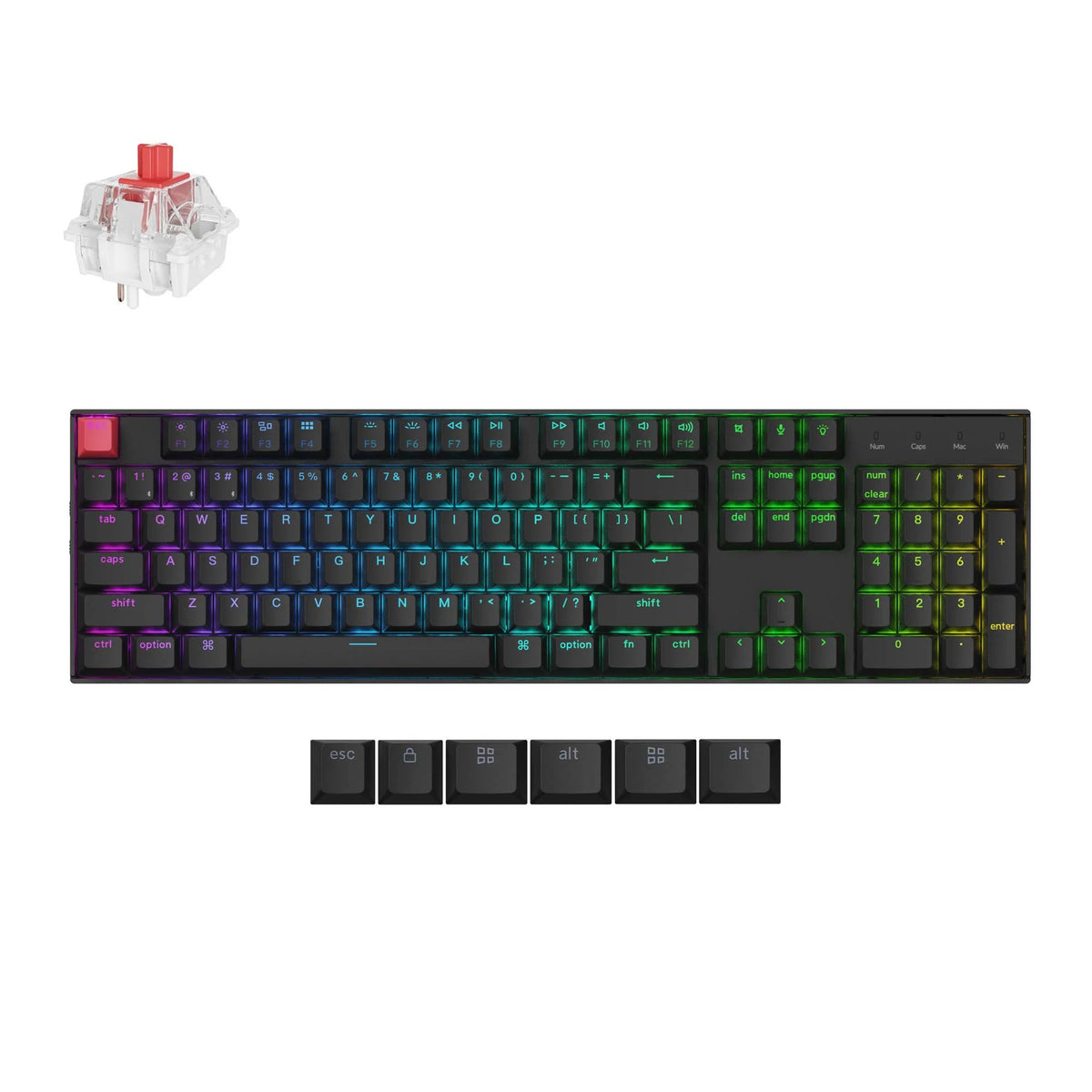 Keychron k10x-h1 rgb mekanisk tastatur (sort, us layout (qwerty), super rød, 100%, rgb, cherry double-shot pbt keycaps, hot swap, bluetooth usb-c)
