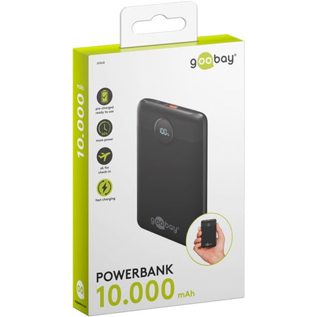 Goobay powerbank kompakt 10.000 mah (sort, 10 ah, 1x USB-A, 1x USB-C, strømforsyning, hurtig opladning)