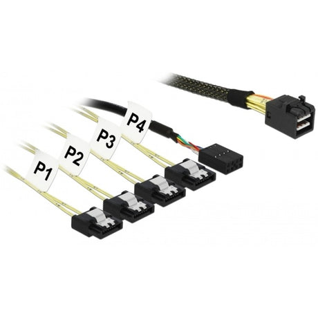 Delock mini SAS HD SFF-8643 > 4x SATA 7-bens adapter (sort, 1 meter + sidebånd 1 m metal)