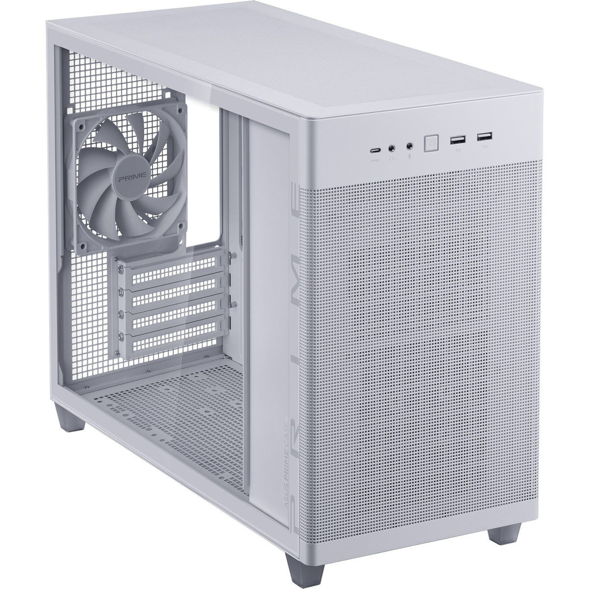 Asus prime ap201 midi tårnhus (hvid | 2x USB-A | 1x USB-C | hærdet glas)