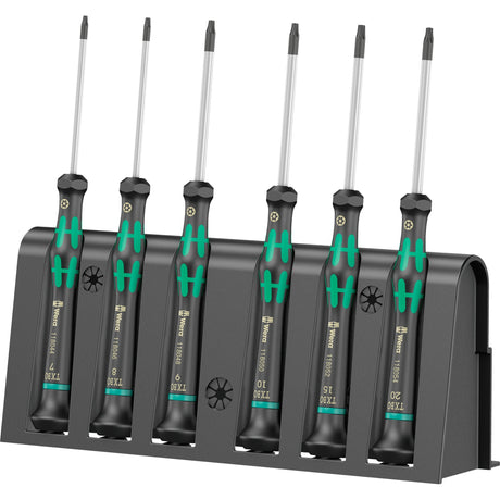 Wera 2067 6 elektronik torx bo skruetrækkersæt + stativ (sort grøn, 6-delt)