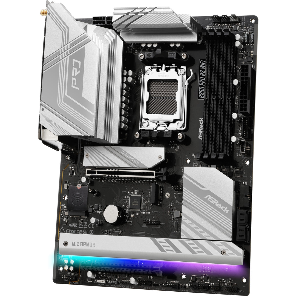 Asrock B850 Pro RS WiFi Socket AM5 bundkort (RAID, 2,5 GB-LAN, WLAN, BT, Lyd, ATX)
