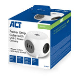 Act connectivity act strømskinne terning med 3 sokler, 30w strømforsyning USB-C a porte, kabellængde 1,5m ac2425