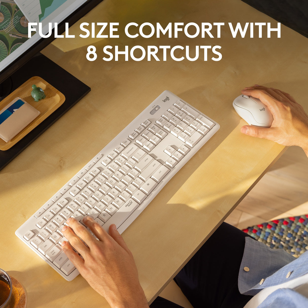 Logitech mk295 lydløst trådløst tastatur og mus combo desktop sæt (grå, us-international layout (qwerty), 100%)