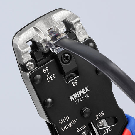Knipex krympetang 97 51 12 sb (blå rød, RJ-10, RJ-11 12 og RJ-45)
