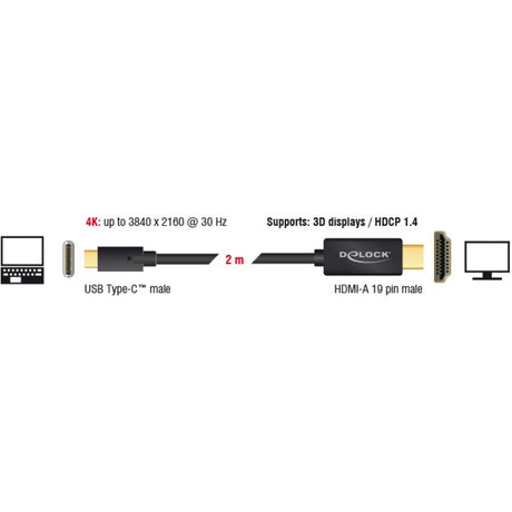 Delock USB-C (han) > HDMI (han) (DP Alt-tilstand) kabel (sort, 2 meter, 4K 30 Hz)