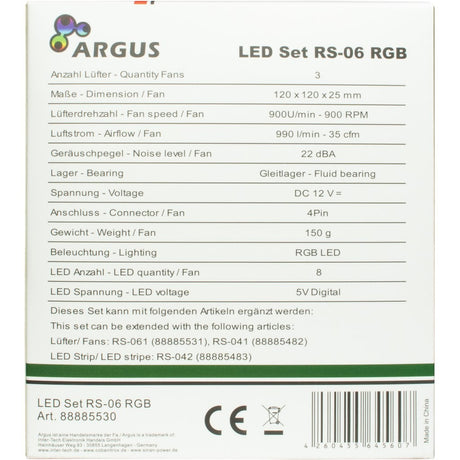 Inter-tech argus rgb blæsersæt rs-06 kabinet blæsere (3 styk, 120 x 120 x 25 mm, pwm)