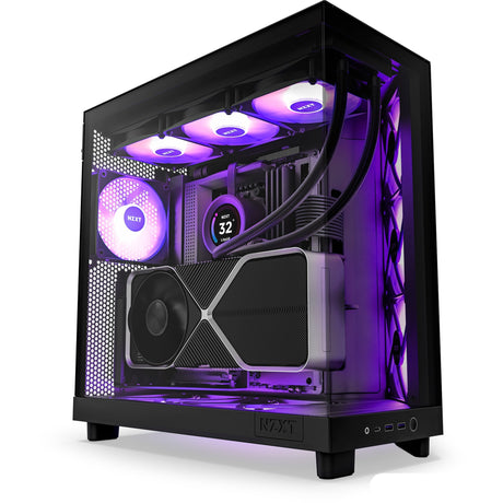 Nzxt h6 flow rgb midi tårnhus (sort | 2x usb-a | 1x usb-c | rgb | hærdet glas)