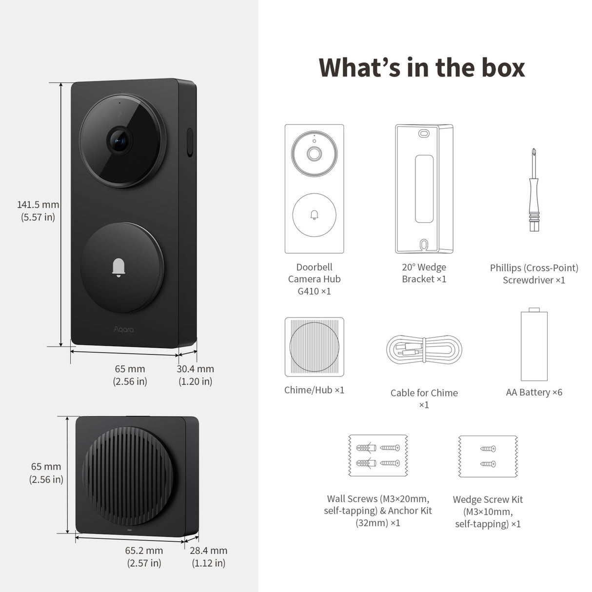 Aqara smart videodørklokke g410 select (sort, wifi, bluetooth, zigbee, matter)