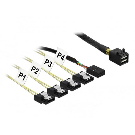 Delock mini SAS HD SFF-8643 > 4x SATA 7 pin reverse + sidebåndskabel (sort, 0,5 meter)