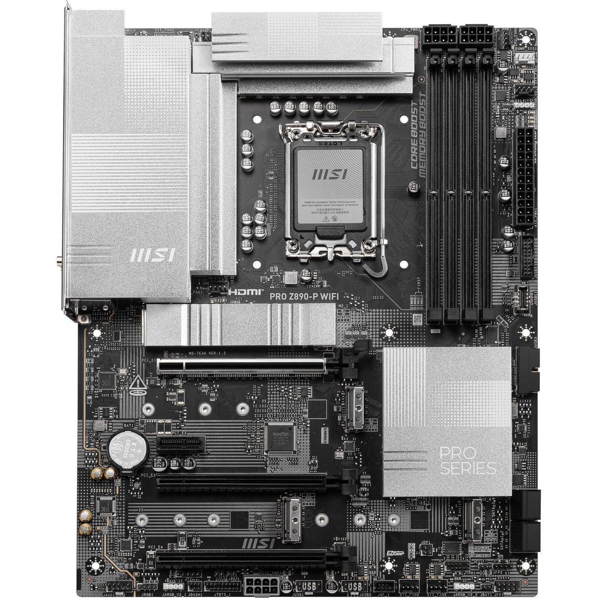 MSI Pro Z890-P WiFi Socket 1851 bundkort (sort sølv, RAID, 5GB-LAN, WiFi 7, BT, lyd, ATX)