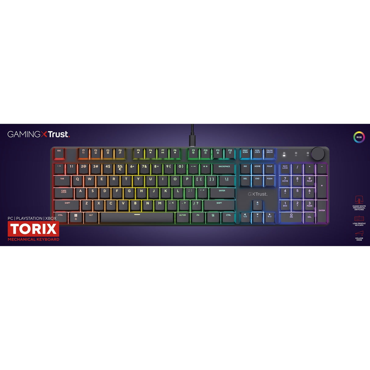 Trust GXT 866 Torix mekanisk gaming-tastatur (sort, amerikansk layout (QWERTY), Huano Red, 100 %, RGB)