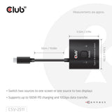 Club 3D USB-C tovejs video + data + PD switch USB switch (sort)