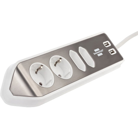Brennerstuhl ®estilo hjørne tilslutningsboks med USB-opladningsfunktion 4-vejs 2x beskyttelsesstik 2x euro sølv hvid