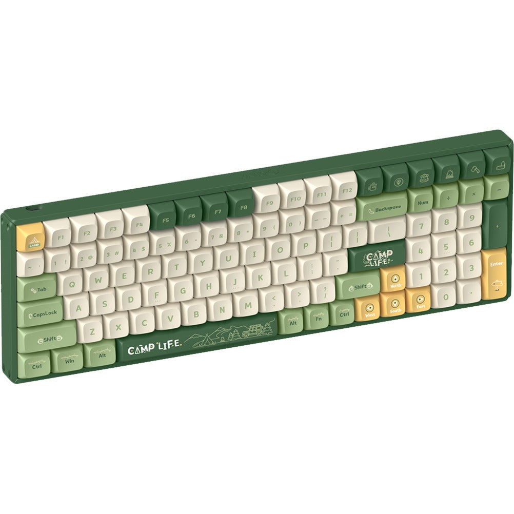 Iqunix f97 camping trådløst mekanisk tastatur (grøn, us-layout (qwerty), cherry mx brown, 96%, rgb-lysdioder, hot-swappable, pbt, 2.4ghz | bluetooth 5.1 | usb-c)