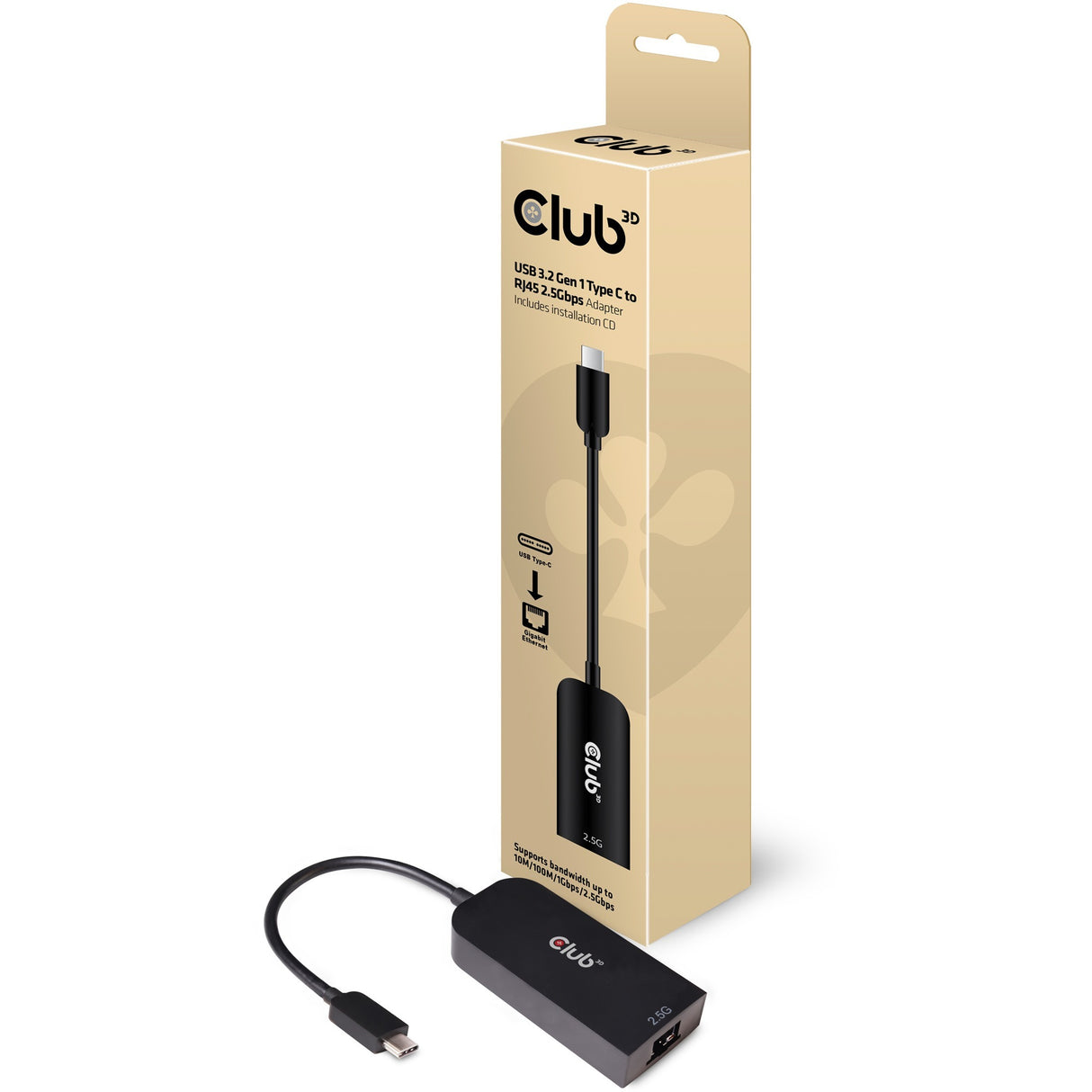 Club 3D USB-C 3.2 Gen1 > RJ-45 2,5 Gbps adapter (sort, 0,16 meter)