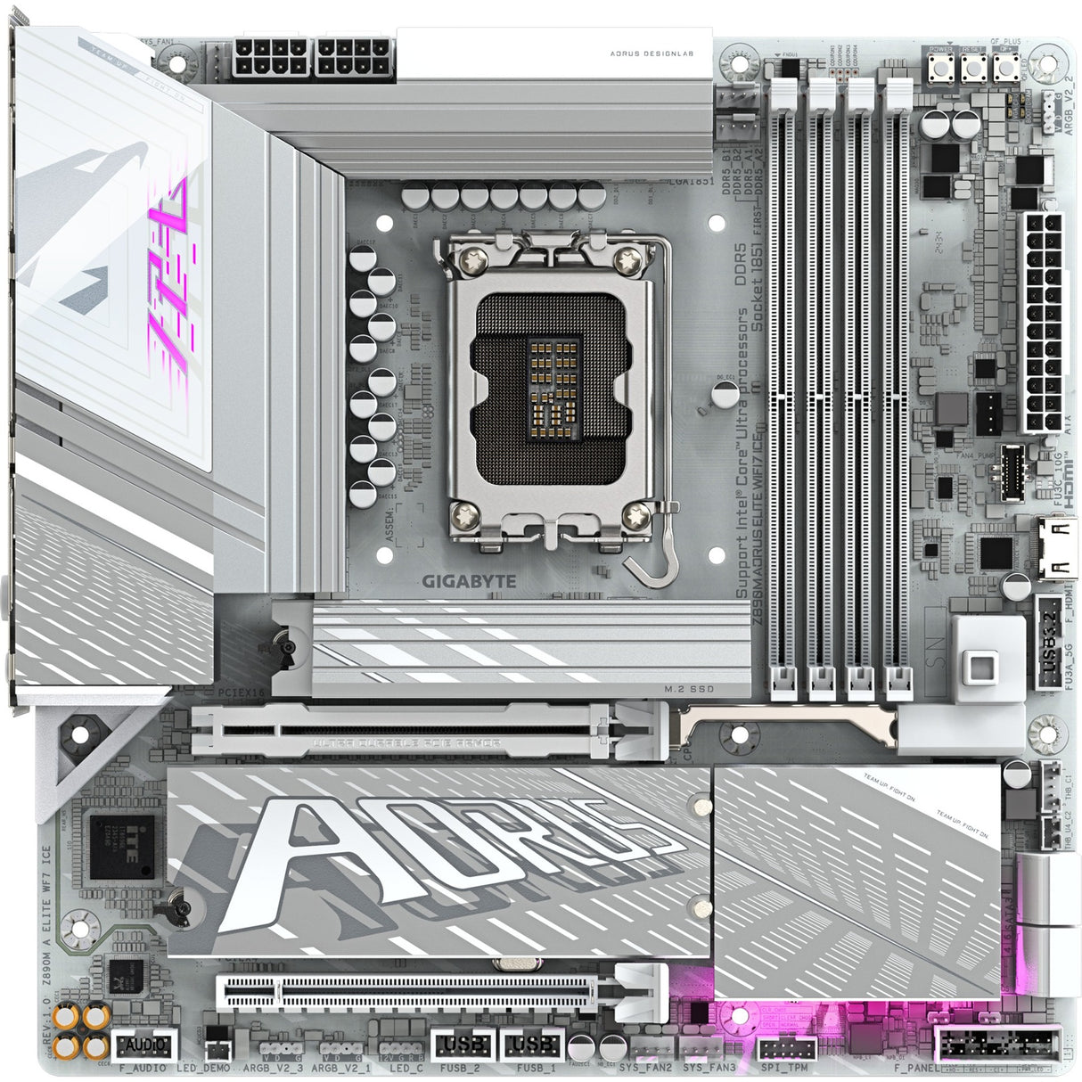 Gigabyte Z890M Aorus Elite WF7 Ice Socket 1851 bundkort (RAID, 2,5 GB-LAN, Wi-Fi 7, BT, lyd, µATX)