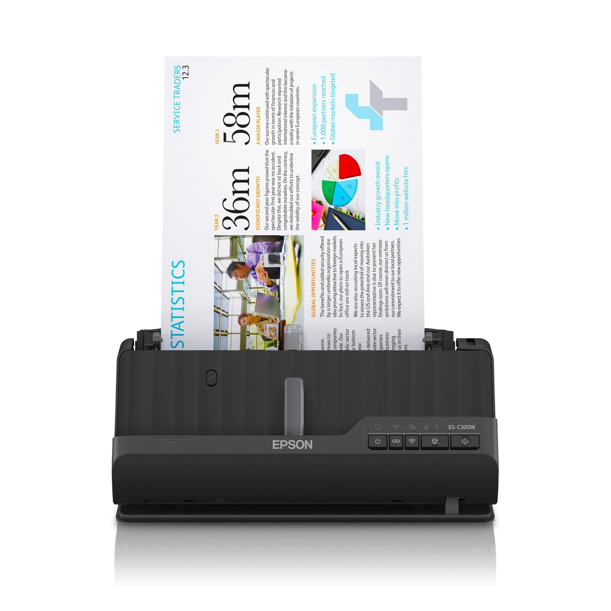 Epson es-c320w kompakt a4 dokumentscanner med wi-fi-forbindelse og u-sti (sort, a4, a5, a6, b5)