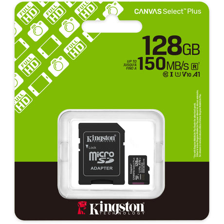 Kingston Canvas Select Plus 128 GB MicroSDXC-hukommelseskort (sort, UHS-I U1, Class 10, V10, inkl. SD-adapter)