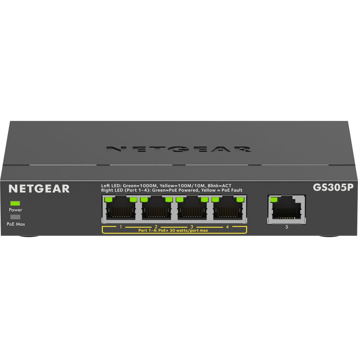 Netgear 5-ports poe+ gigabit ethernet soho unmanaged switch (gs305p) (sort)