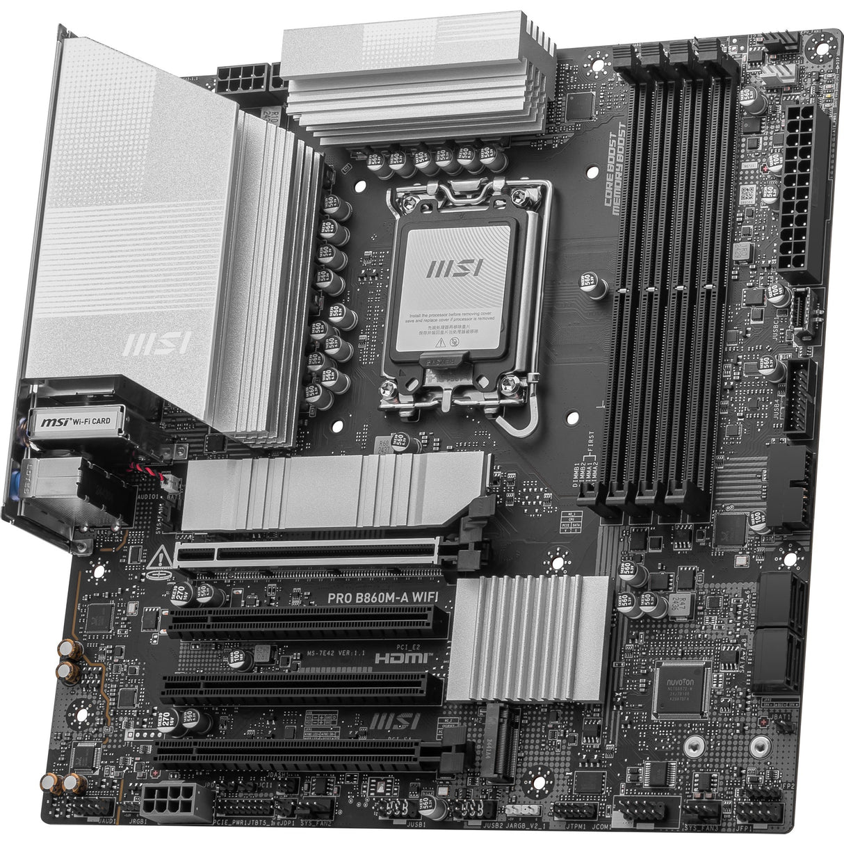 MSI Pro B860M-A WiFi Socket 1851 bundkort (sølv, RAID, 5GB-LAN, WiFi 7, BT, lyd, µATX)