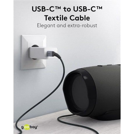 Goobay USB-C hurtigoplader nano (65 W) og USB-C tekstilkabel (sort, 1 meter)